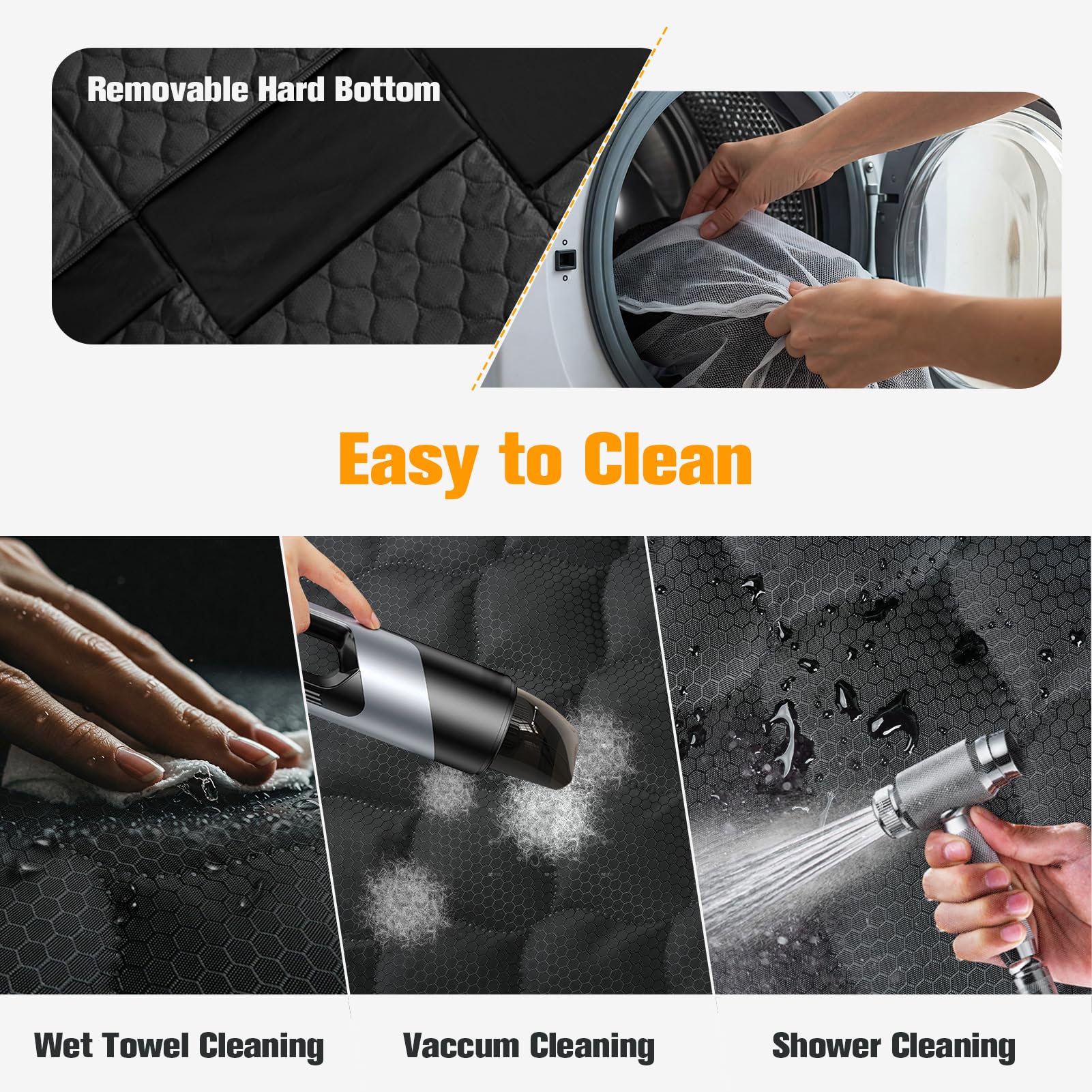 Peticon easy-clean surface simplifies removing hair and dirt after trips