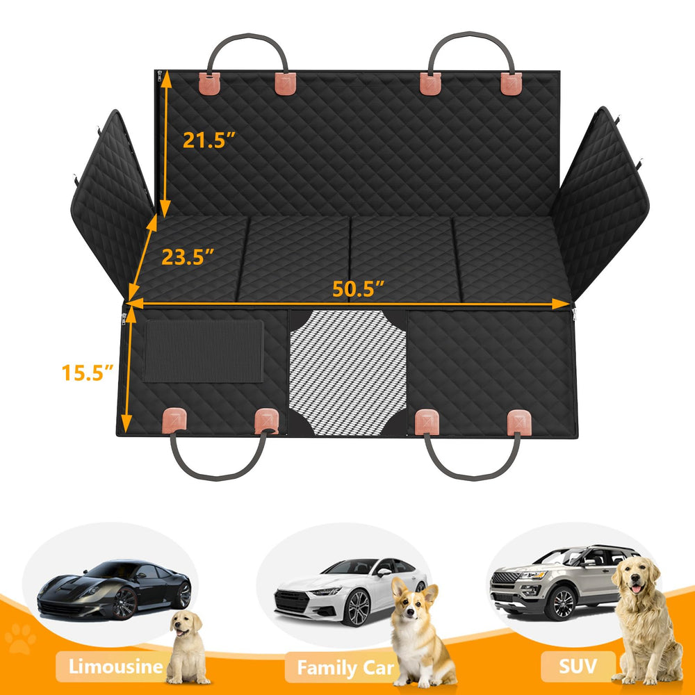 PETICON mesh window improves air flow and reduces travel anxiety for dogs.