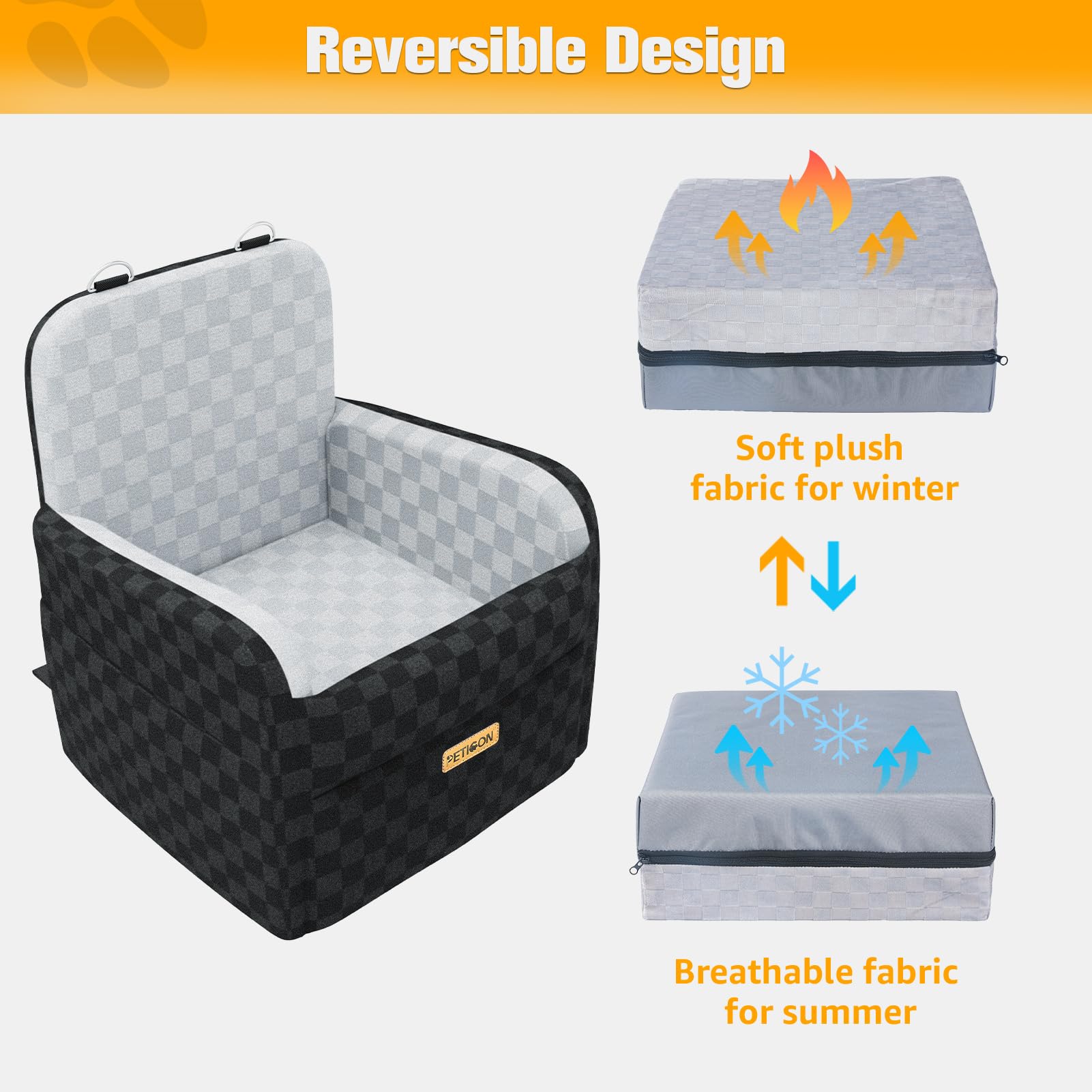 PETICON side pockets holding toys and treats within easy reach