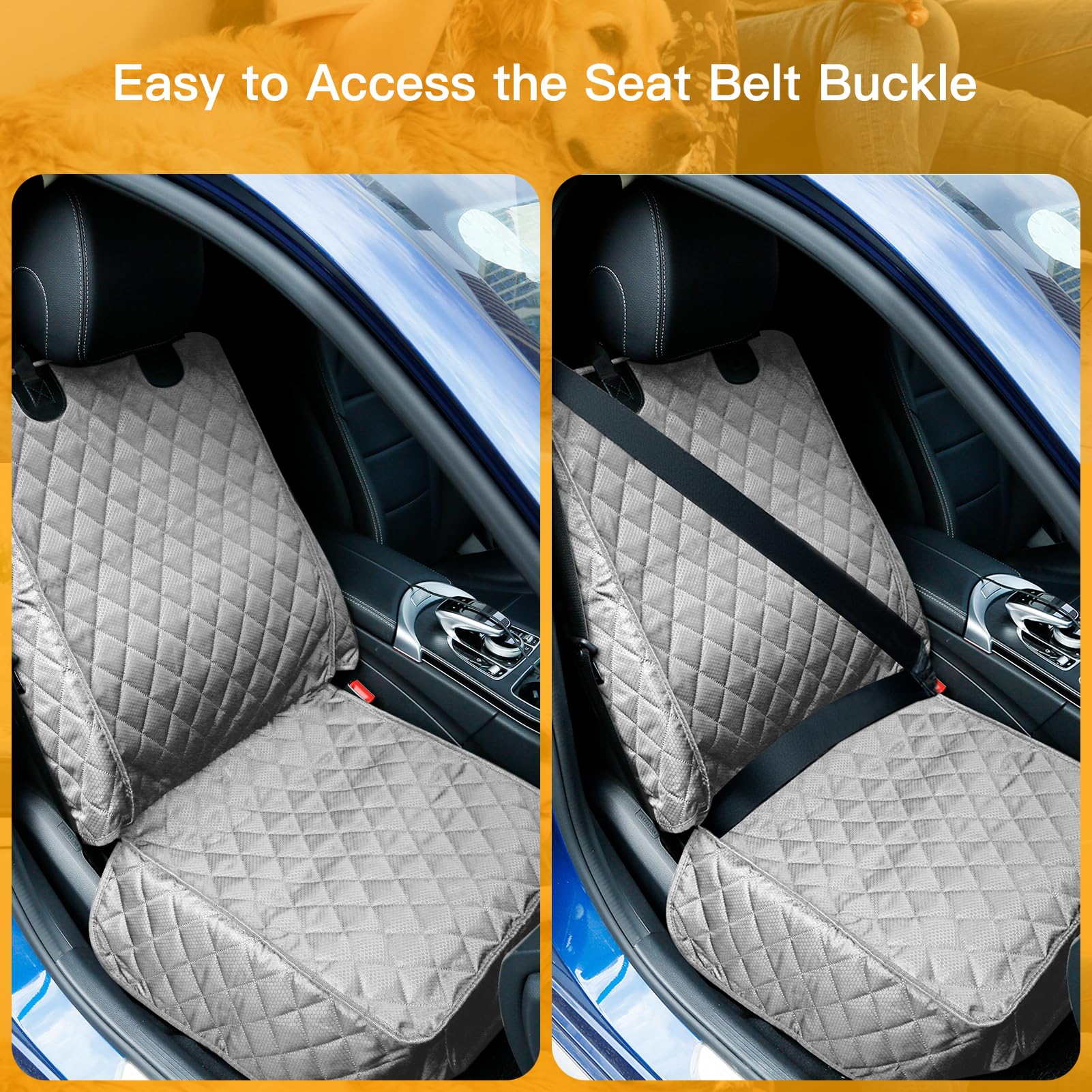PETICON front-seat cover has a large pocket for dog supplies on the go.