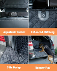 PETICON cargo liner side flap protects SUV walls from claws and scuffs.