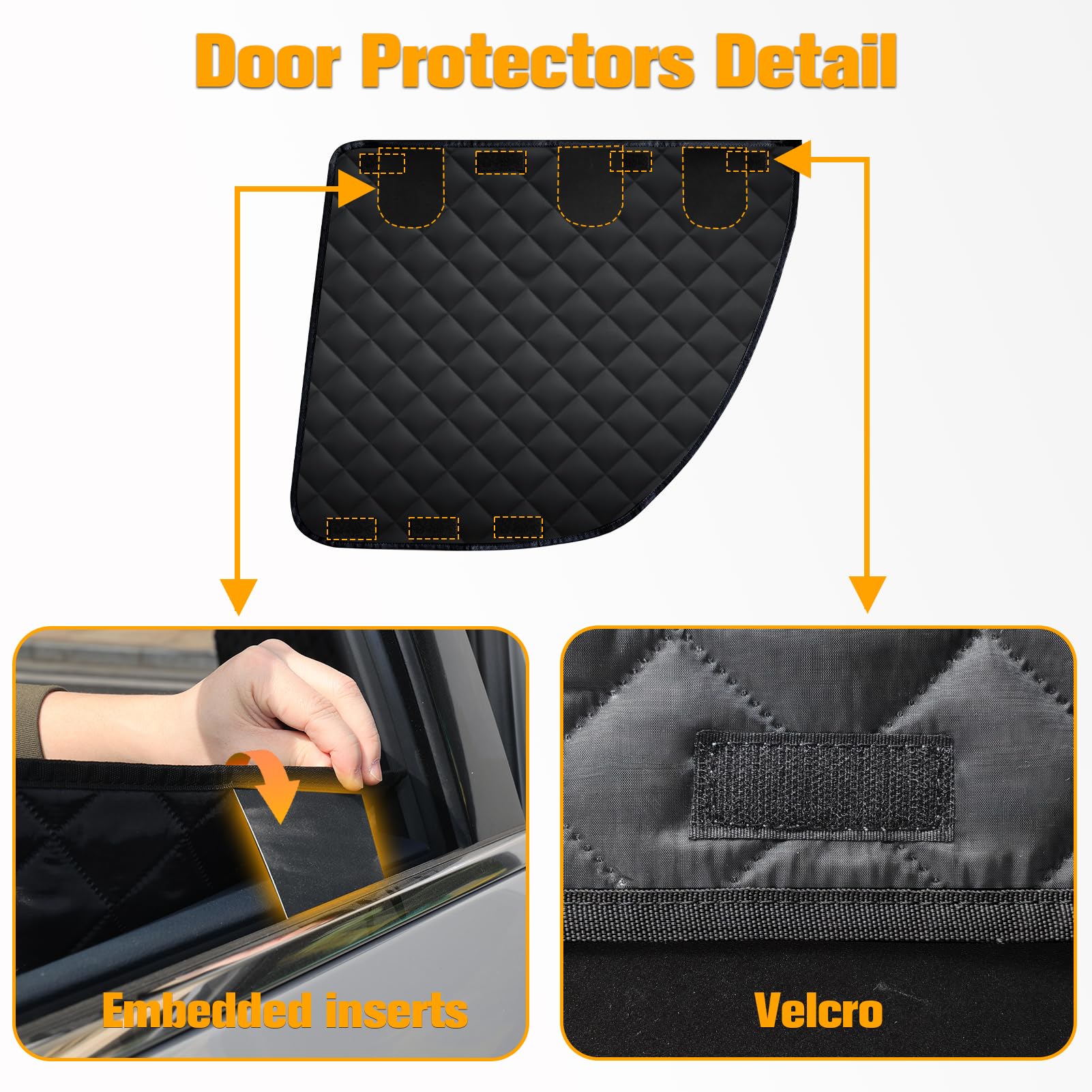 PETICON headrest protection design for secure rear-seat coverage.