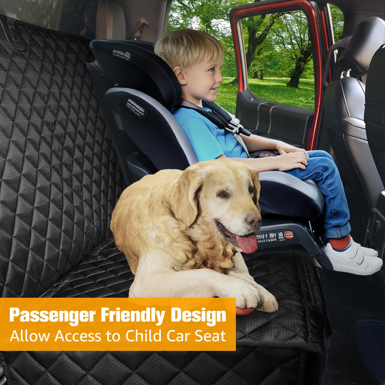 PETICON waterproof dog seat cover in Oxford fabric protects upholstery from spills and accidents.