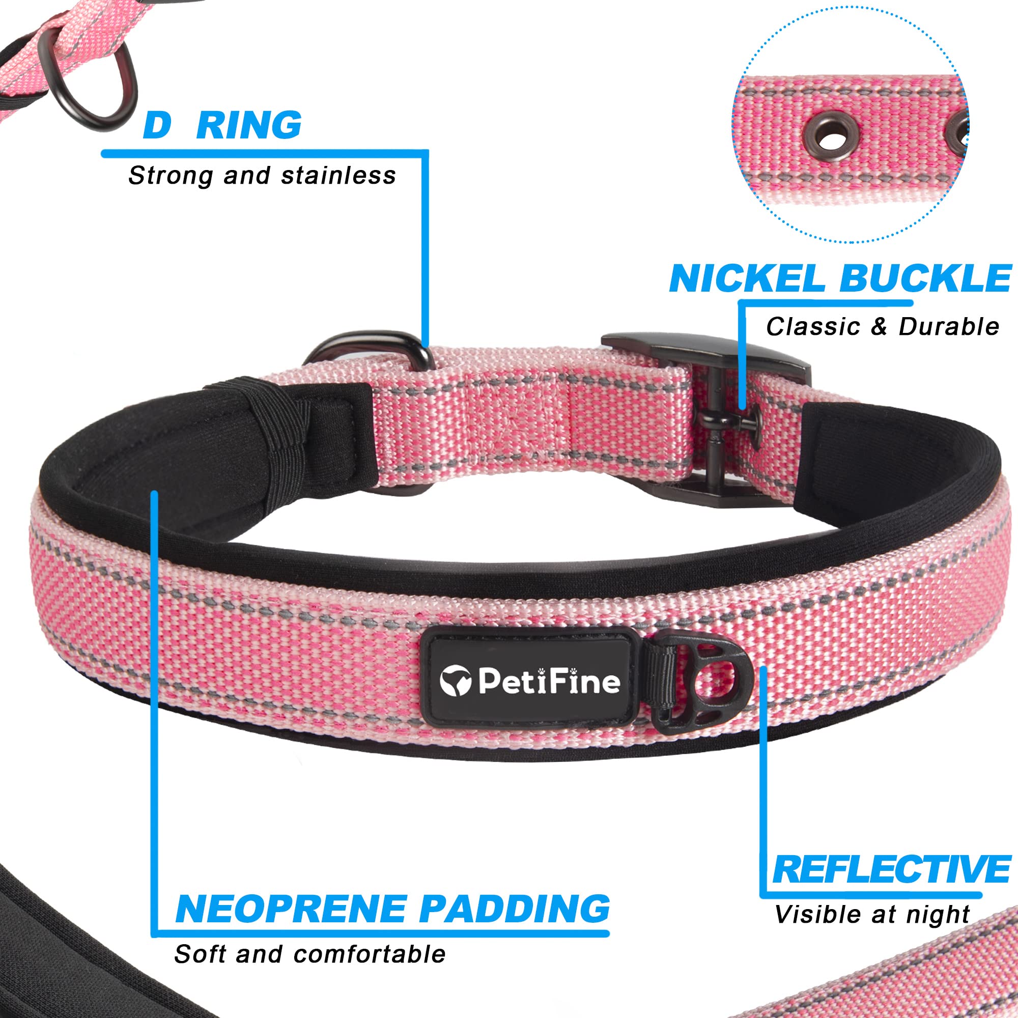 PetiFine dog collar with 360° reflective straps for safer dusk walks.