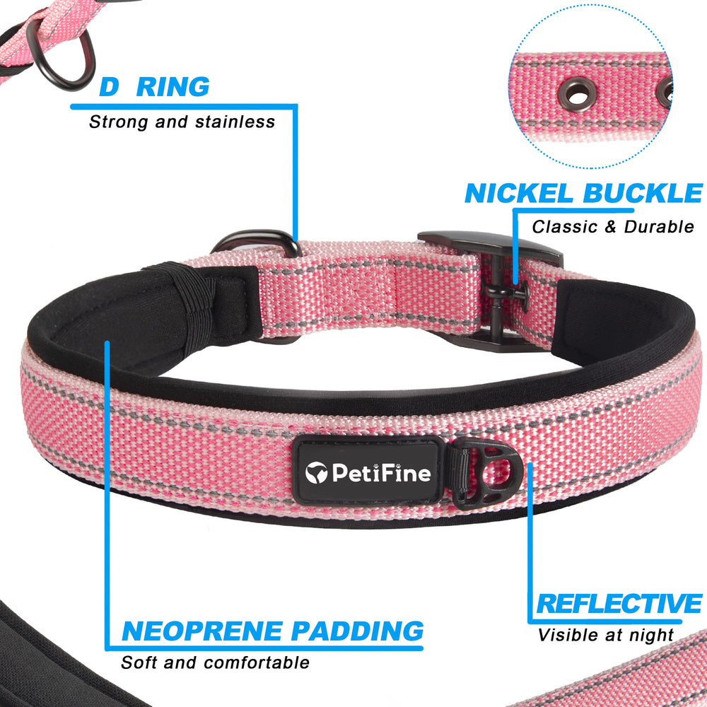 PetiFine dog collar with 360° reflective straps for safer dusk walks.