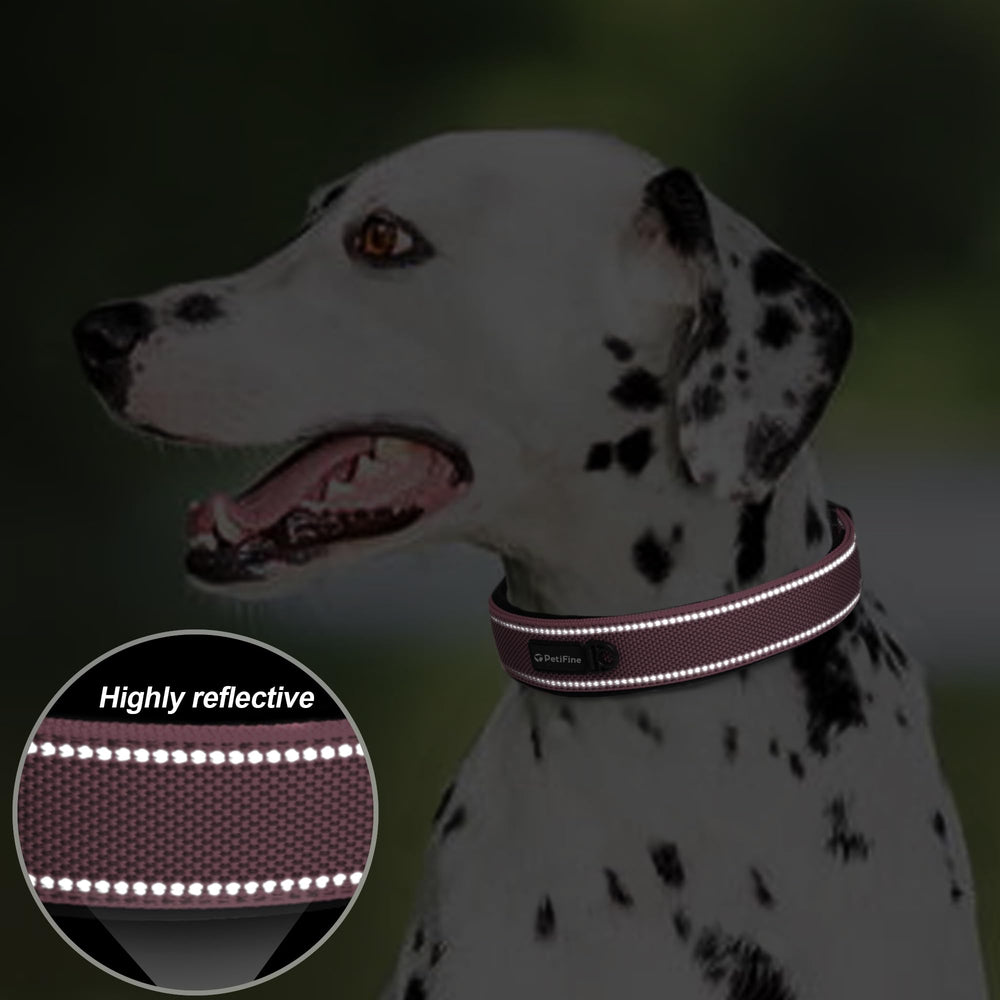 PetiFine dog collar size chart showing four adjustable options for every breed.