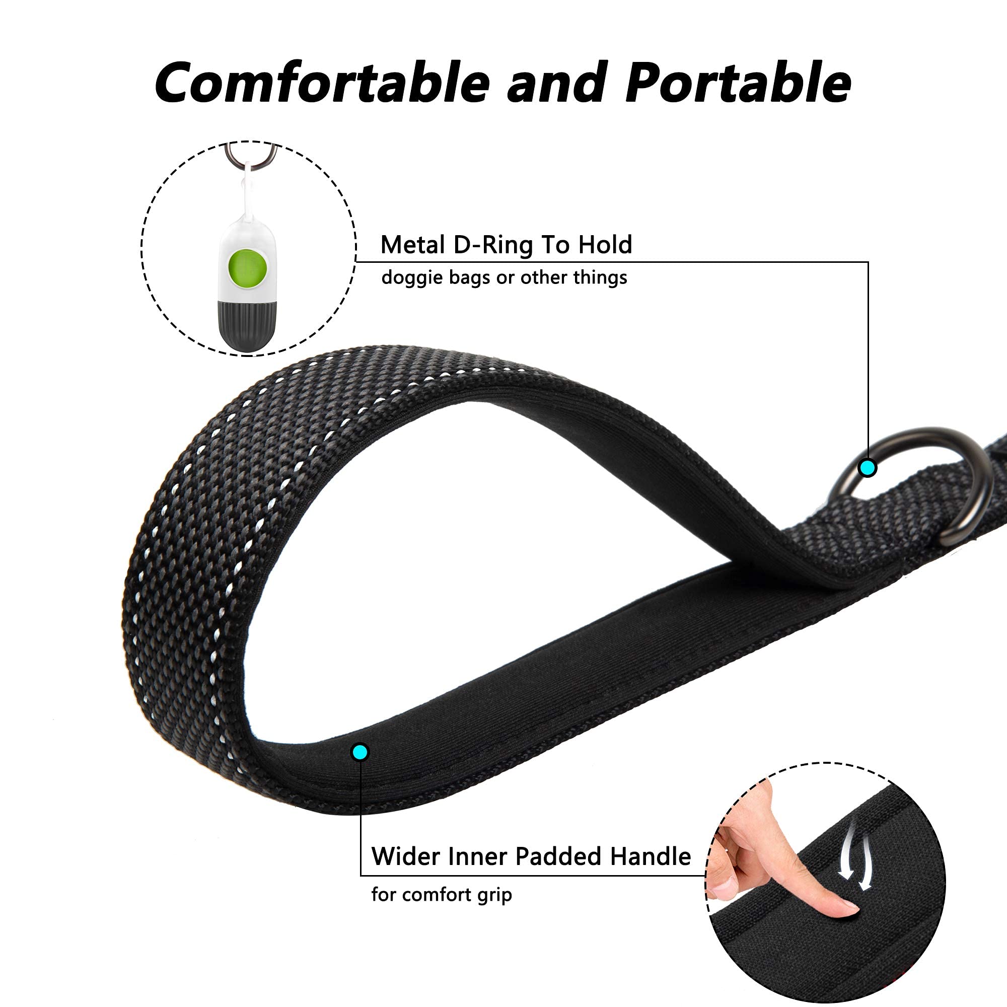 PetiFine leash with double padded handles for comfortable grip during long walks.