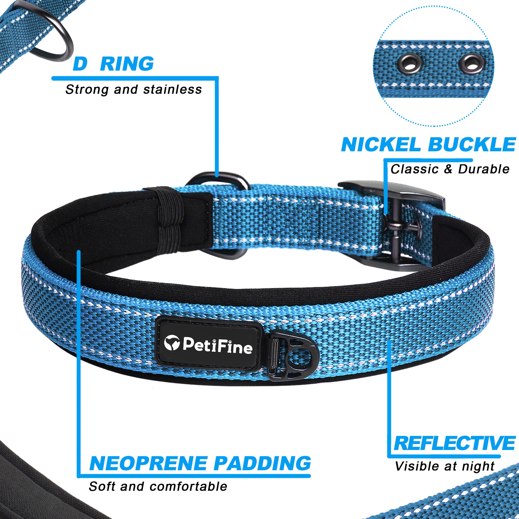PetiFine padding detail with neoprene interior to reduce neck irritation.