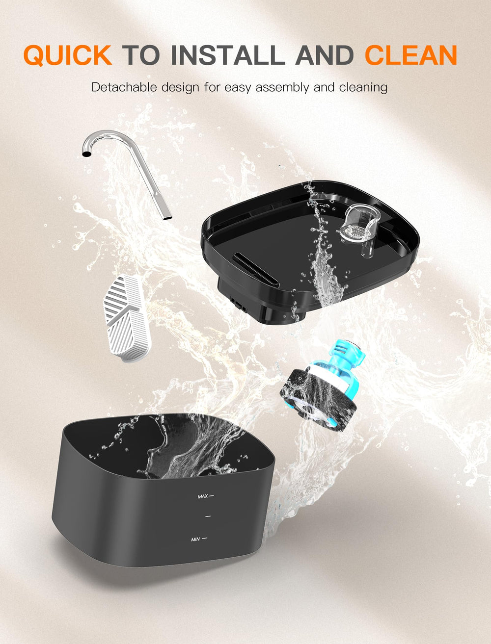 Petilog LED-light helps locate the fountain in low light.