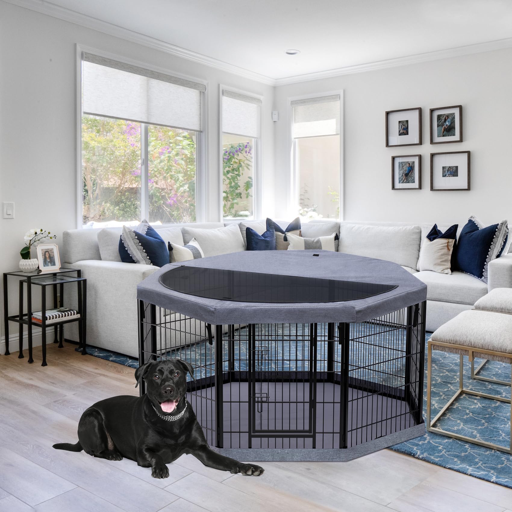 PETIME dog playpen with ground stakes for stable outdoor setup
