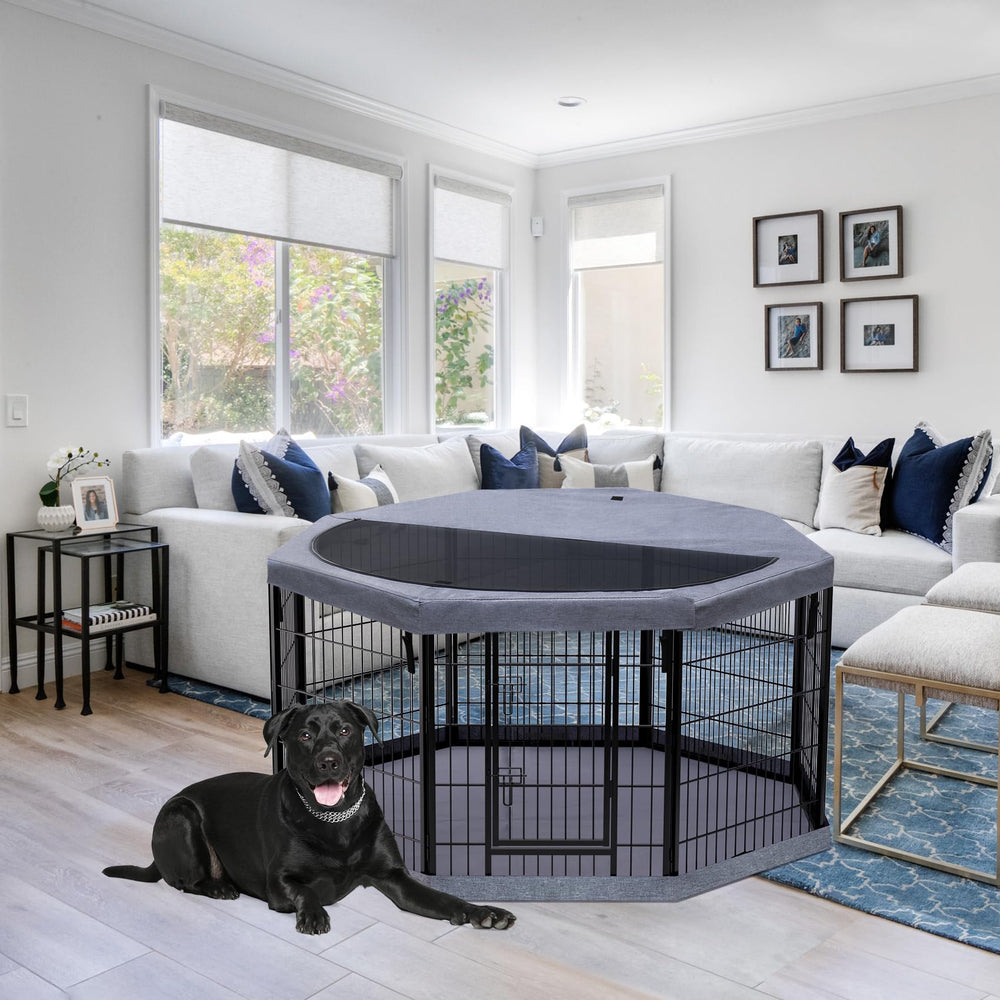 PETIME dog playpen with ground stakes for stable outdoor setup