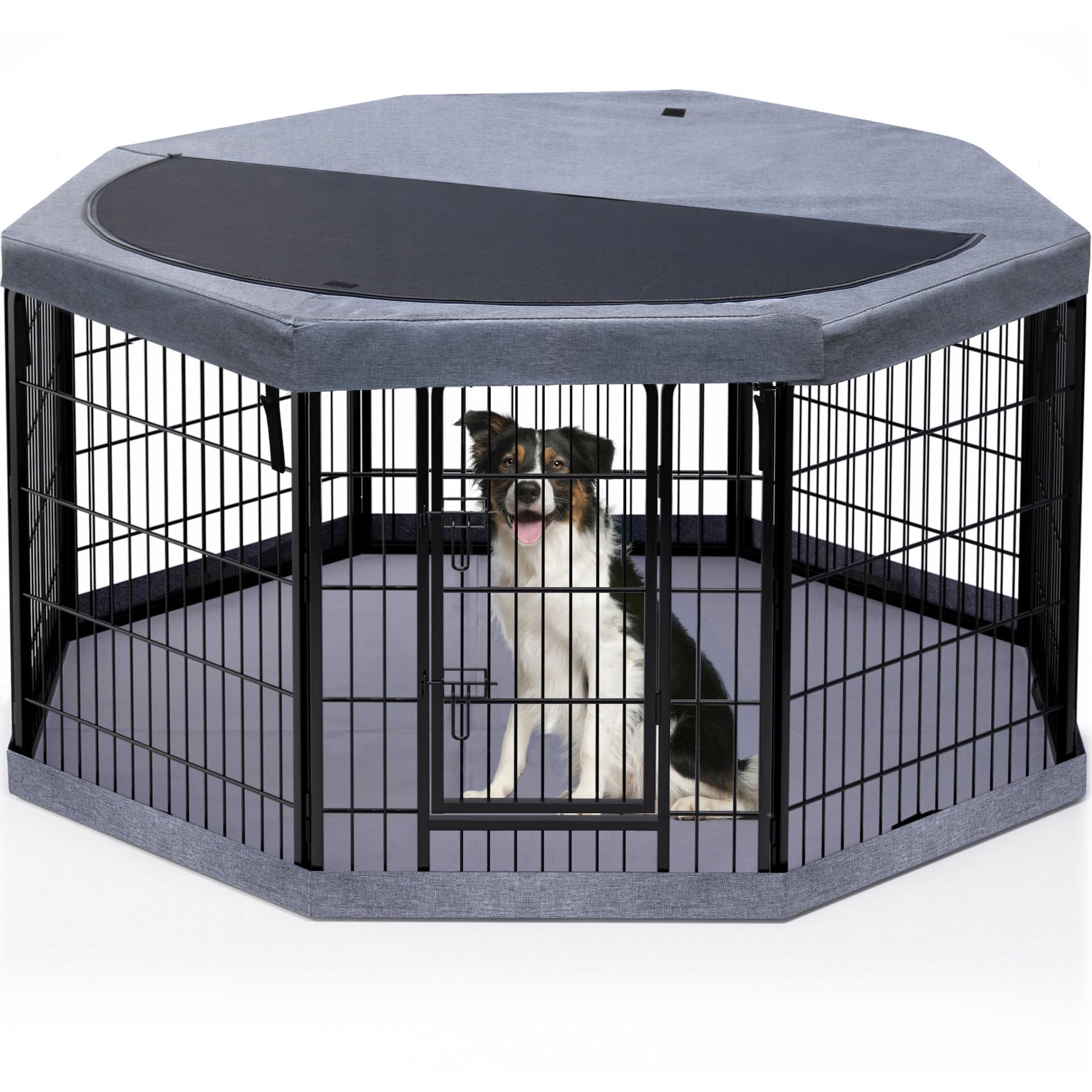 PETIME dog playpen with octagon top cover for safe outdoor play