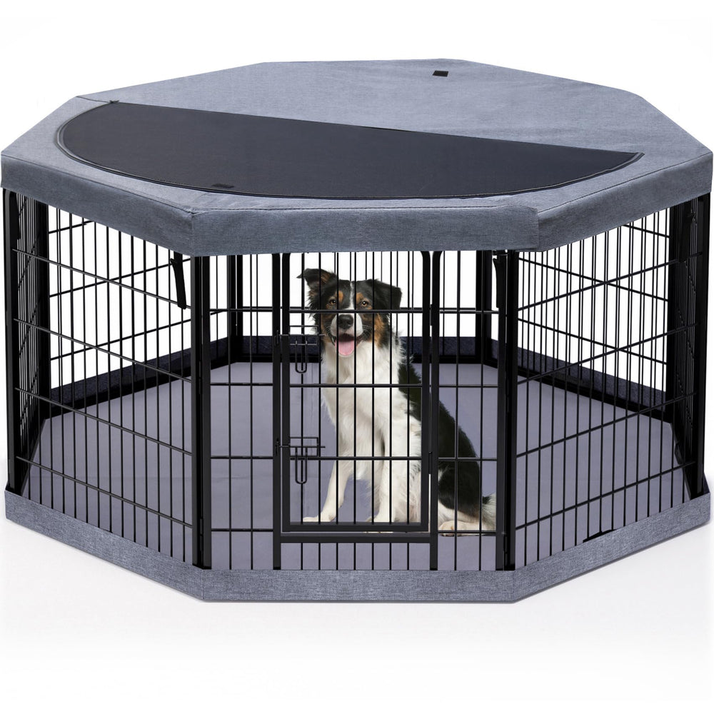 PETIME dog playpen with octagon top cover for safe outdoor play