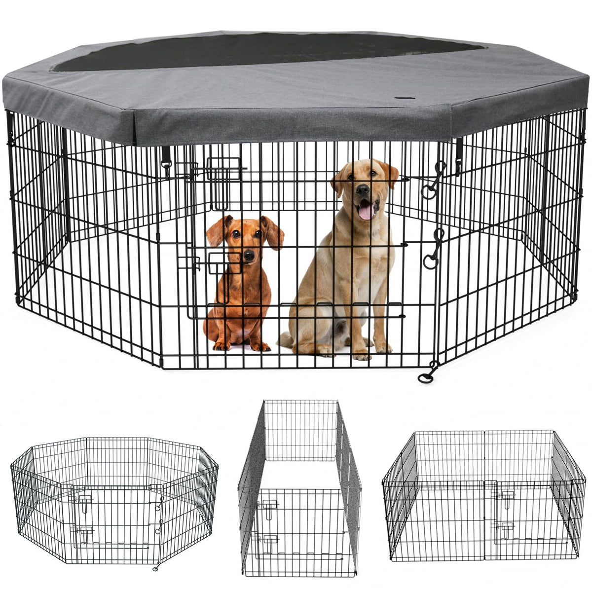 PETIME foldable dog pen with top cover for secure indoor and outdoor use.
