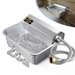 PETIMI automatic water dispenser front view, durable stainless steel for pets.