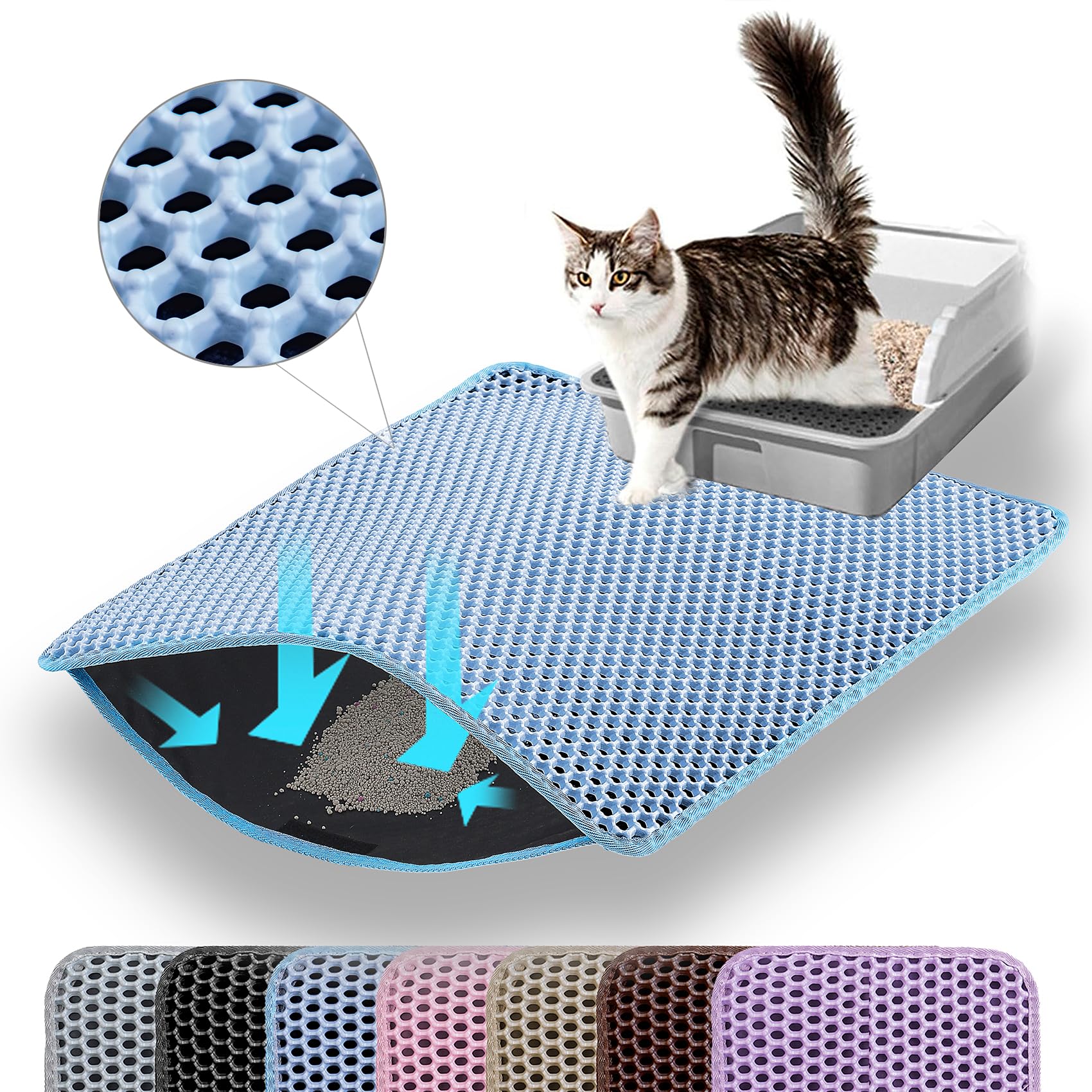 Petinstinct jumbo cat litter mat 46x26 inches covers floors to cut mess.