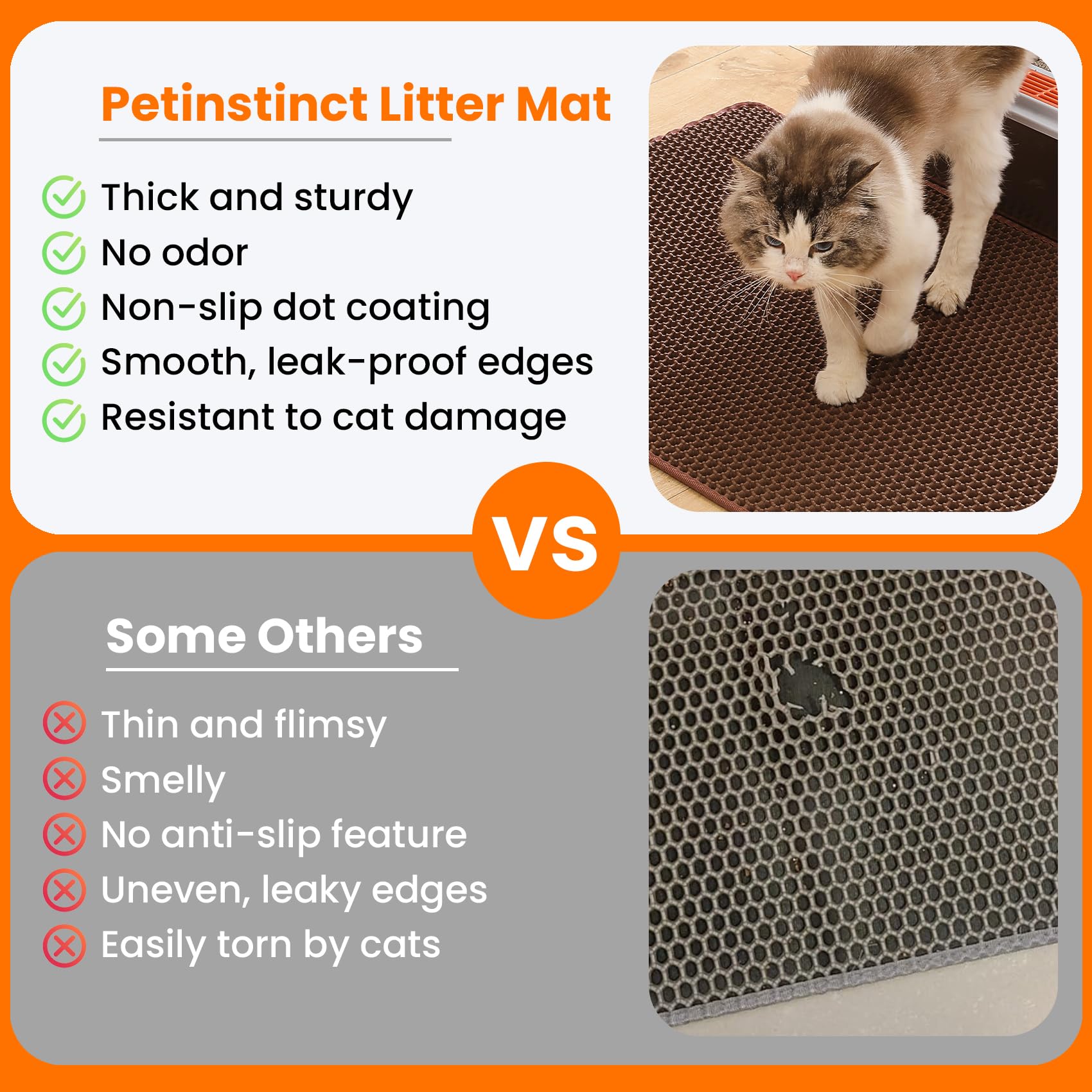 Petinstinct Jumbo Cat Litter Mat bottom layer collects debris for easy cleanup.