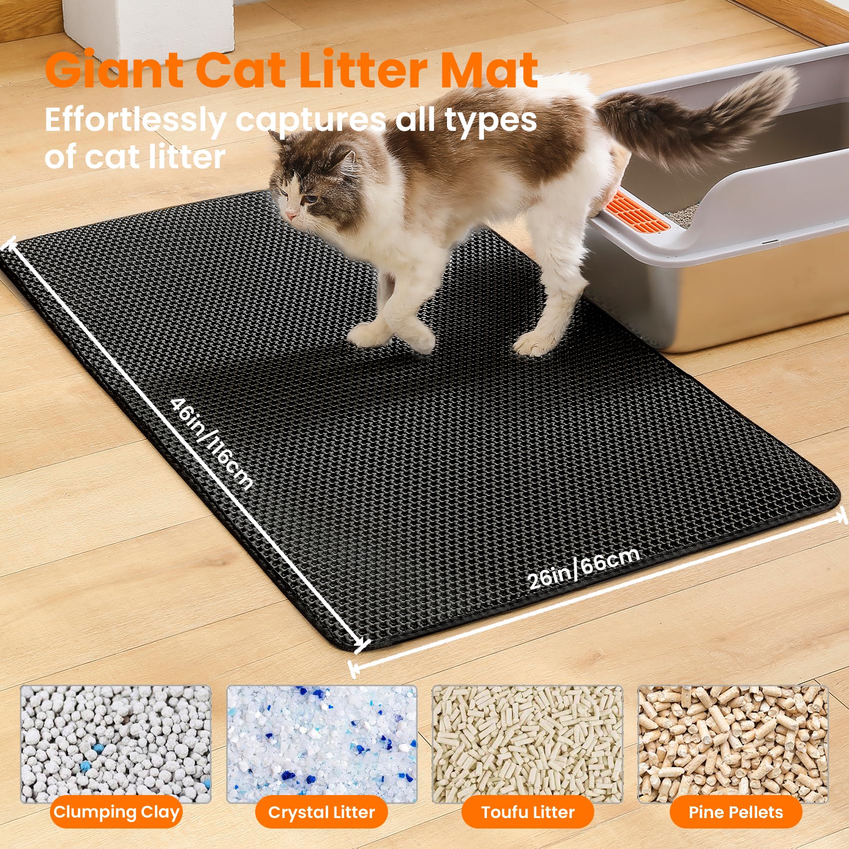 Petinstinct Jumbo Cat Litter Mat honeycomb top layer traps litter efficiently