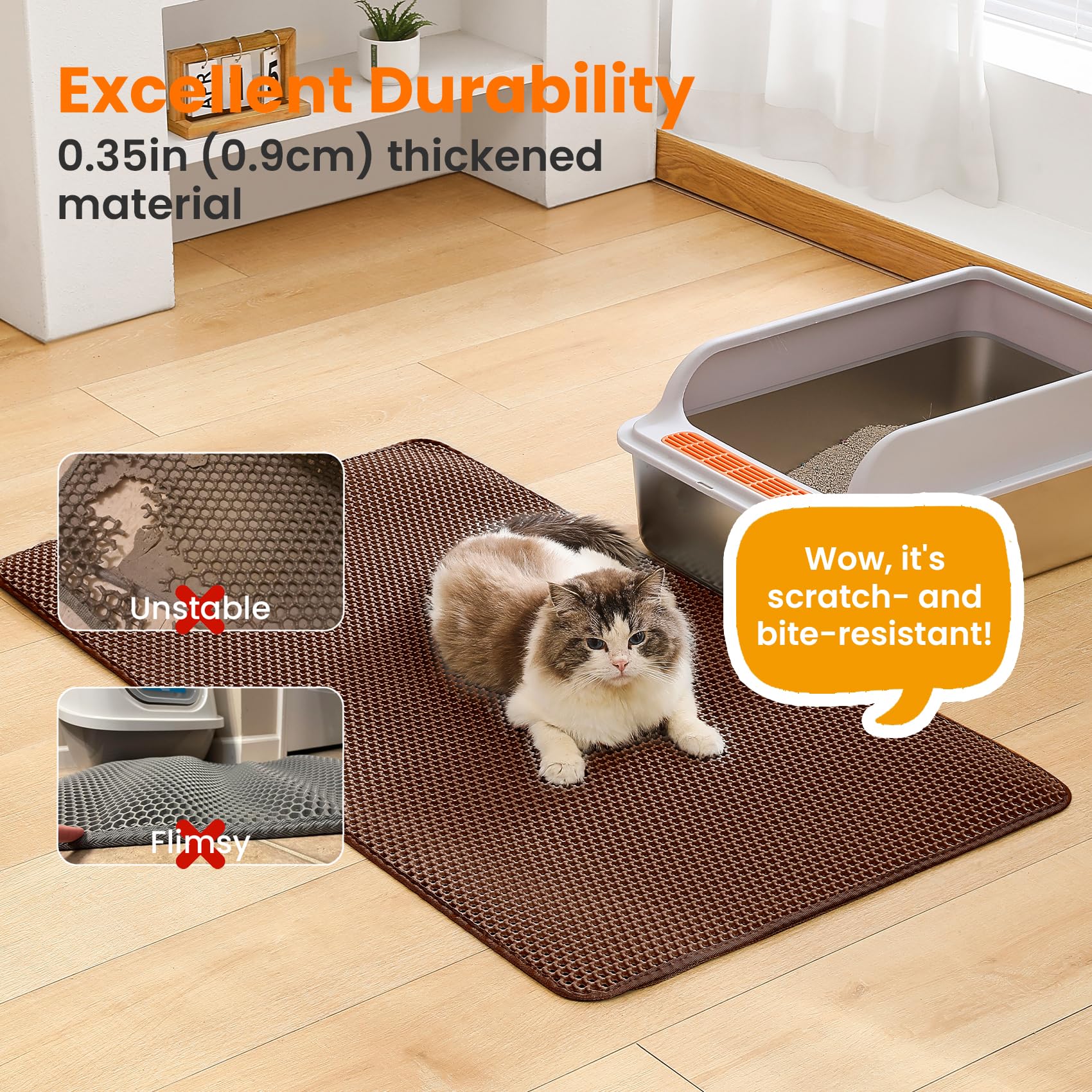 Petinstinct Jumbo Cat Litter Mat features a non-slip bottom for secure placement.
