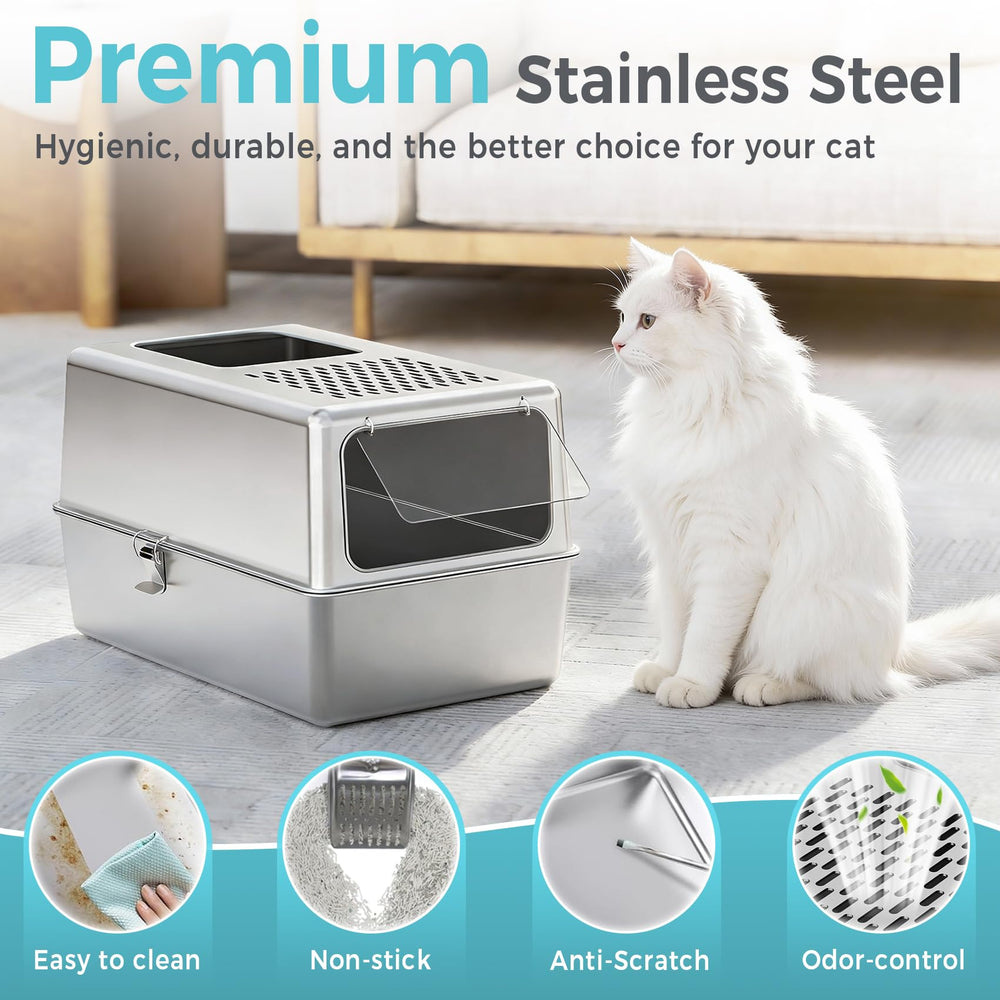 Petinstinct litter box with side entry shows flexible access for busy cats.