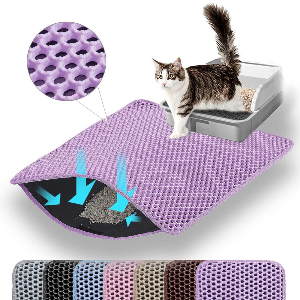 Petinstinct 30x22 litter mat traps litter at the front of the box for cleaner floors.