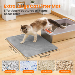 Petinstinct Litter Mat 30x22 under litter box demonstrates coverage area.