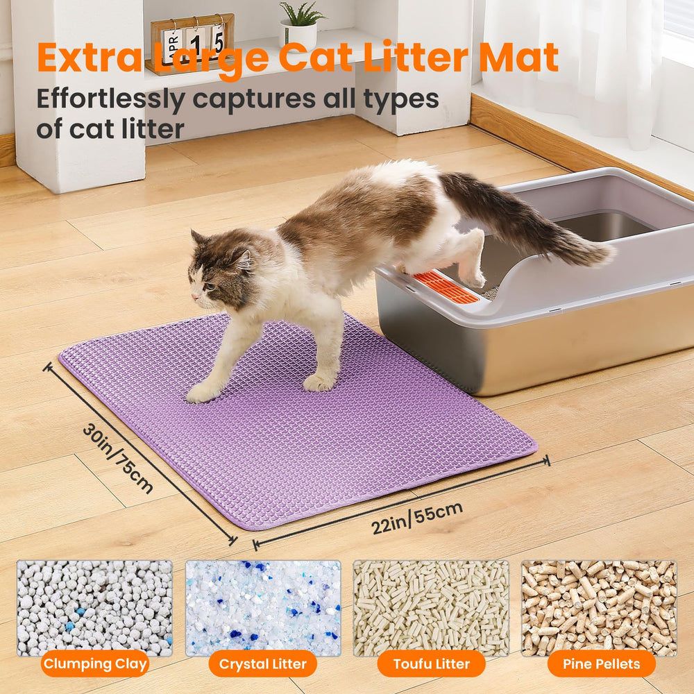 Petinstinct mat placed under the litter box to protect the floor from spills.