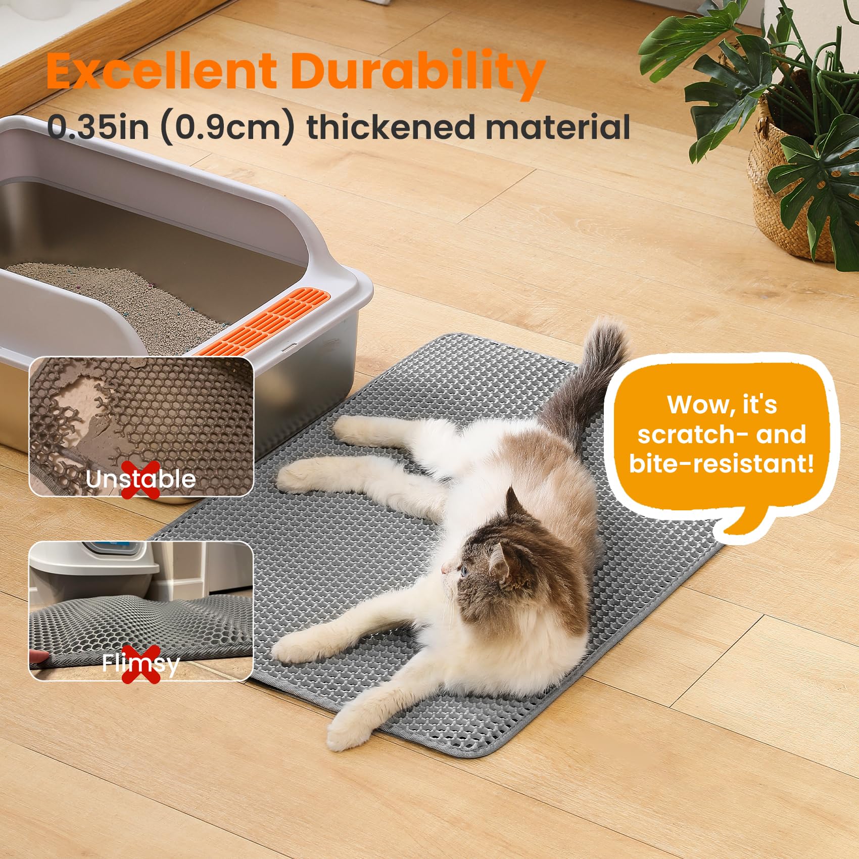 Petinstinct Litter Mat non-slip backing keeps it secure during use.