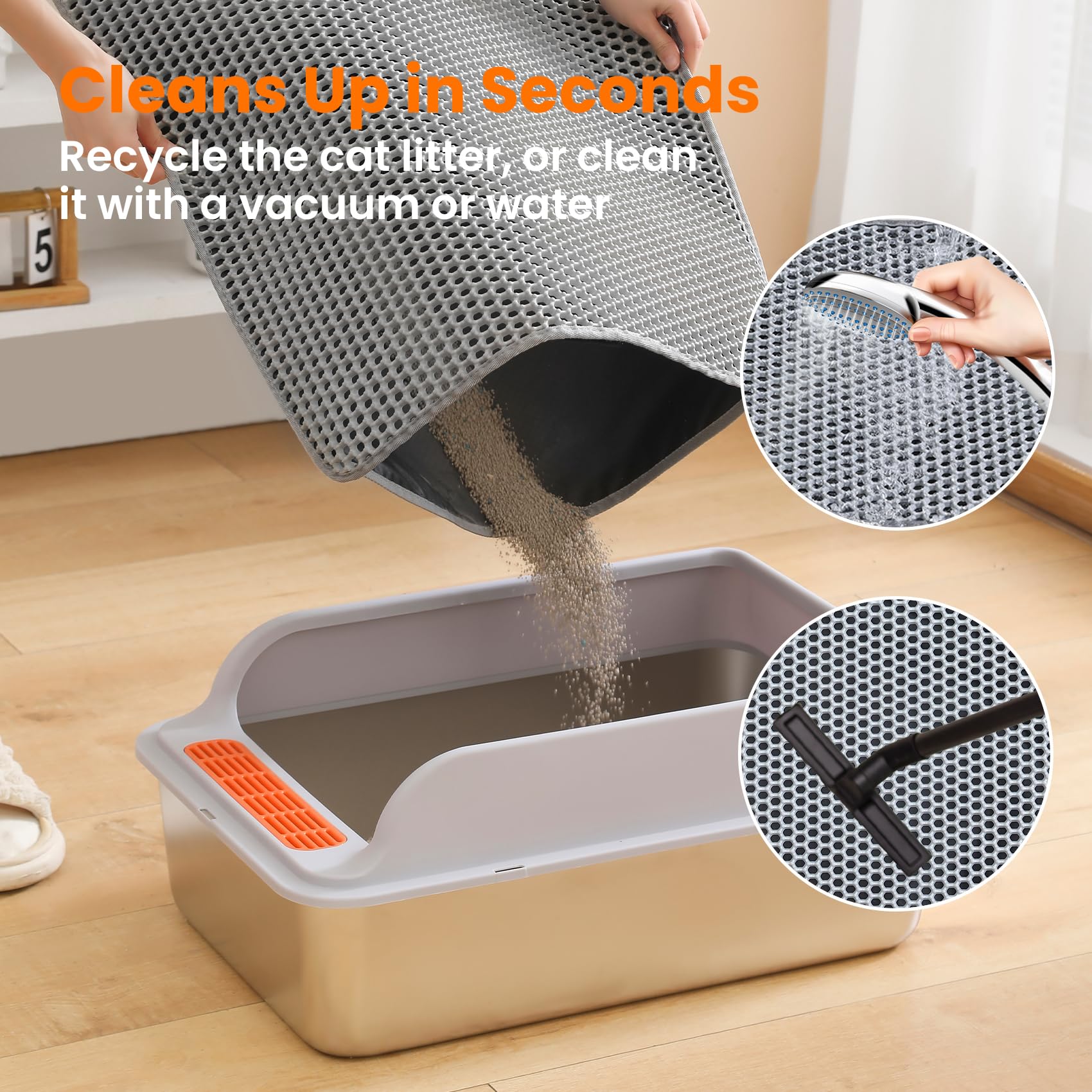 Petinstinct Litter Mat washable material for quick cleaning after use.