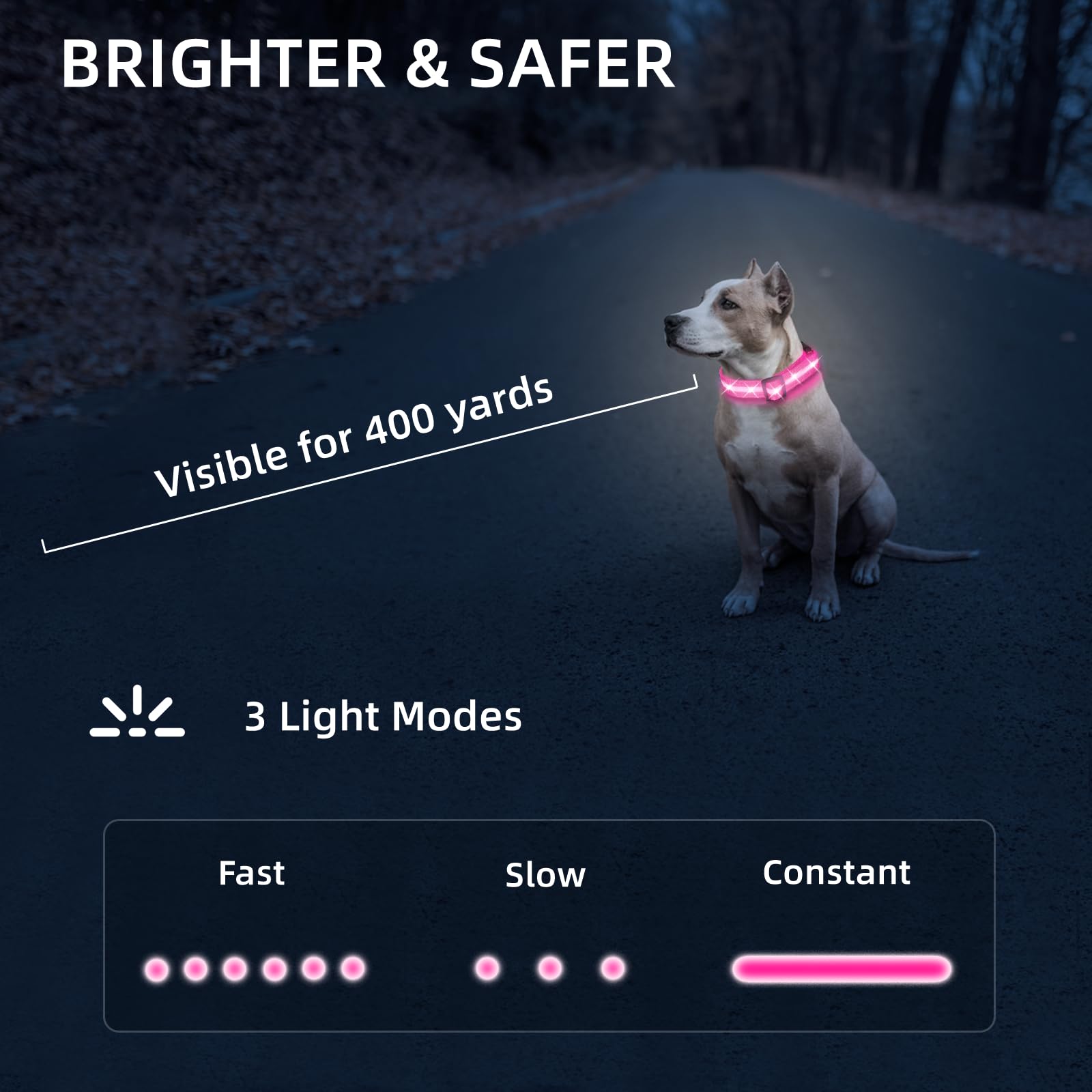 PetIsay pink collar in steady mode offering continuous visibility