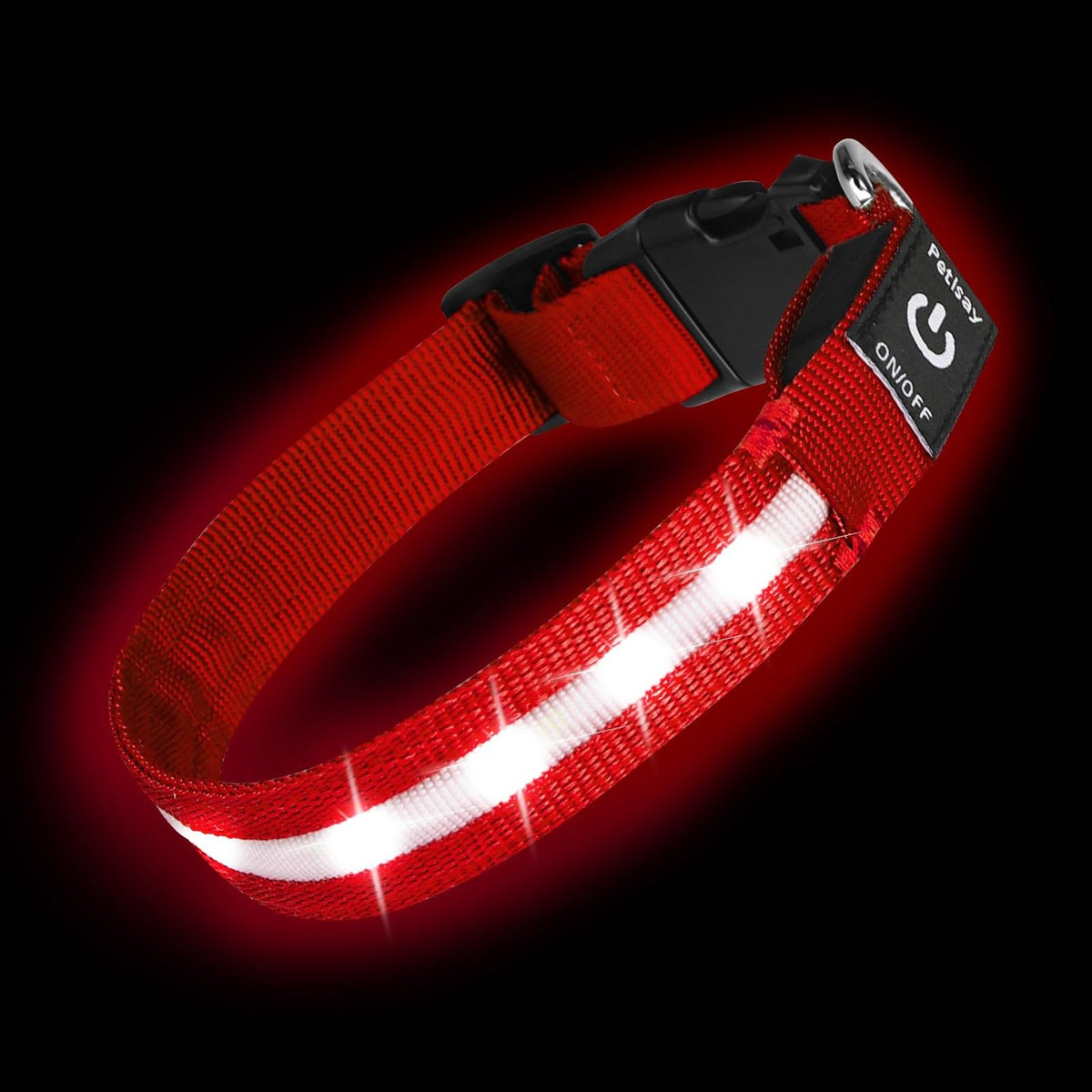 PetIsay Super Bright LED dog collar front view for high night visibility