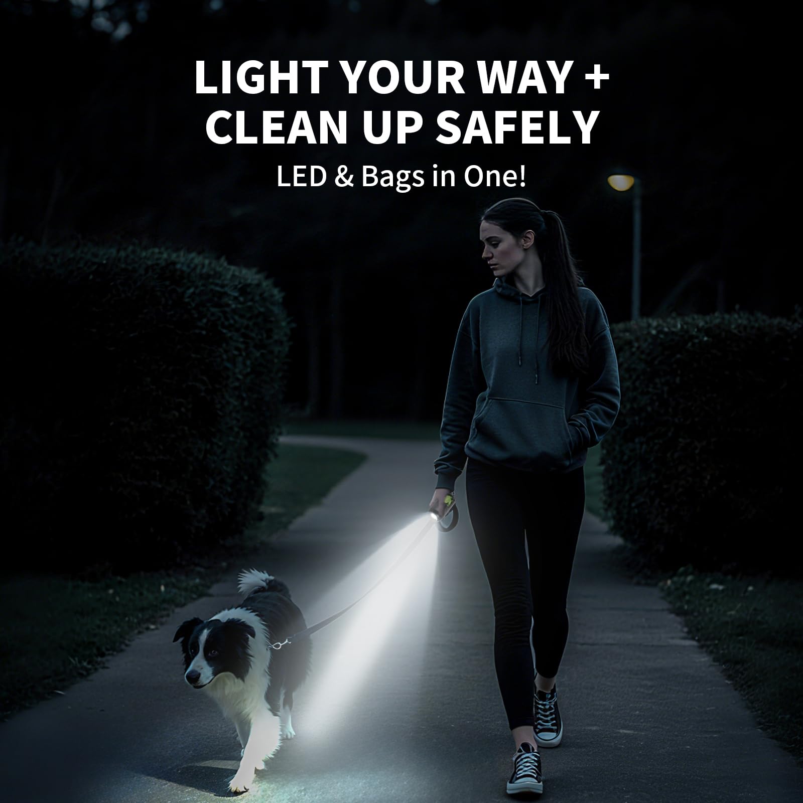 PetIsay USB-C rechargeable flashlight provides bright path lighting for evening strolls.