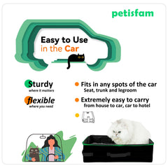 Petisfam fits in car backseat for road trips and hotels.