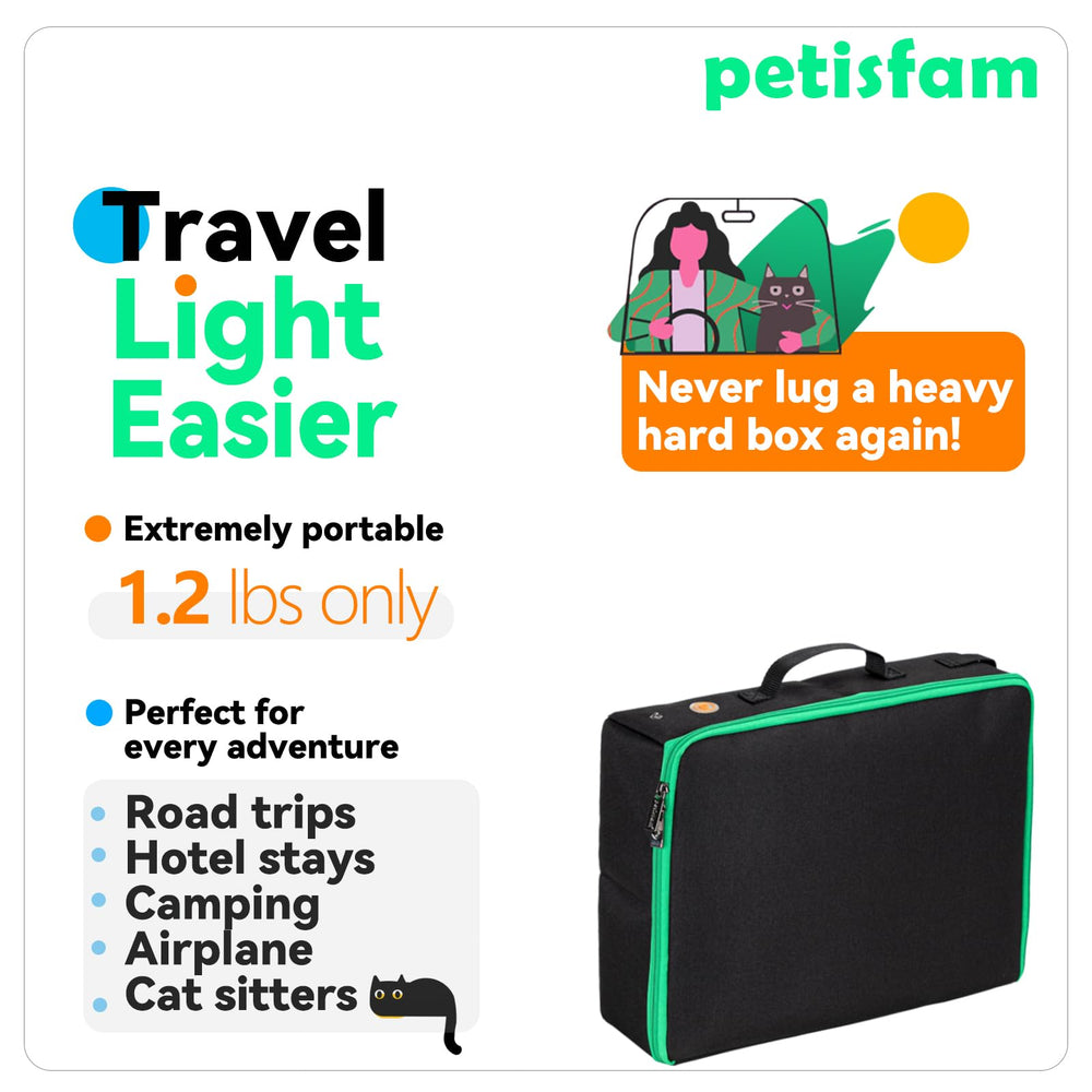 Petisfam closed-top design seals litter and odor during transit.