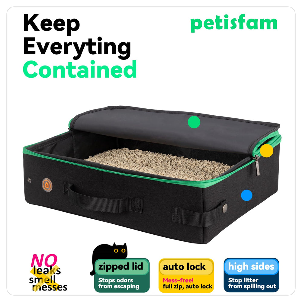 Petisfam lightweight litter box with a convenient carrying handle.