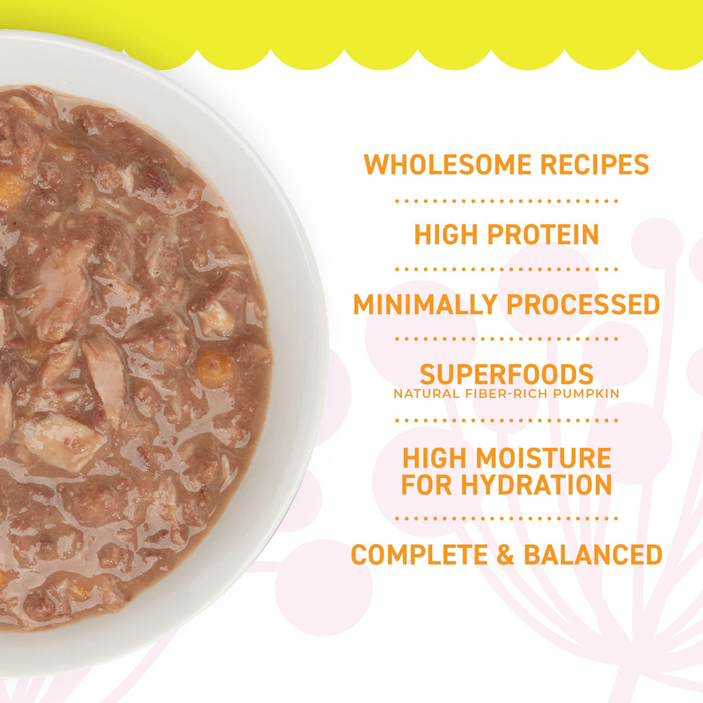 Petite Cuisine can being poured into bowl, moisture-rich meal option.