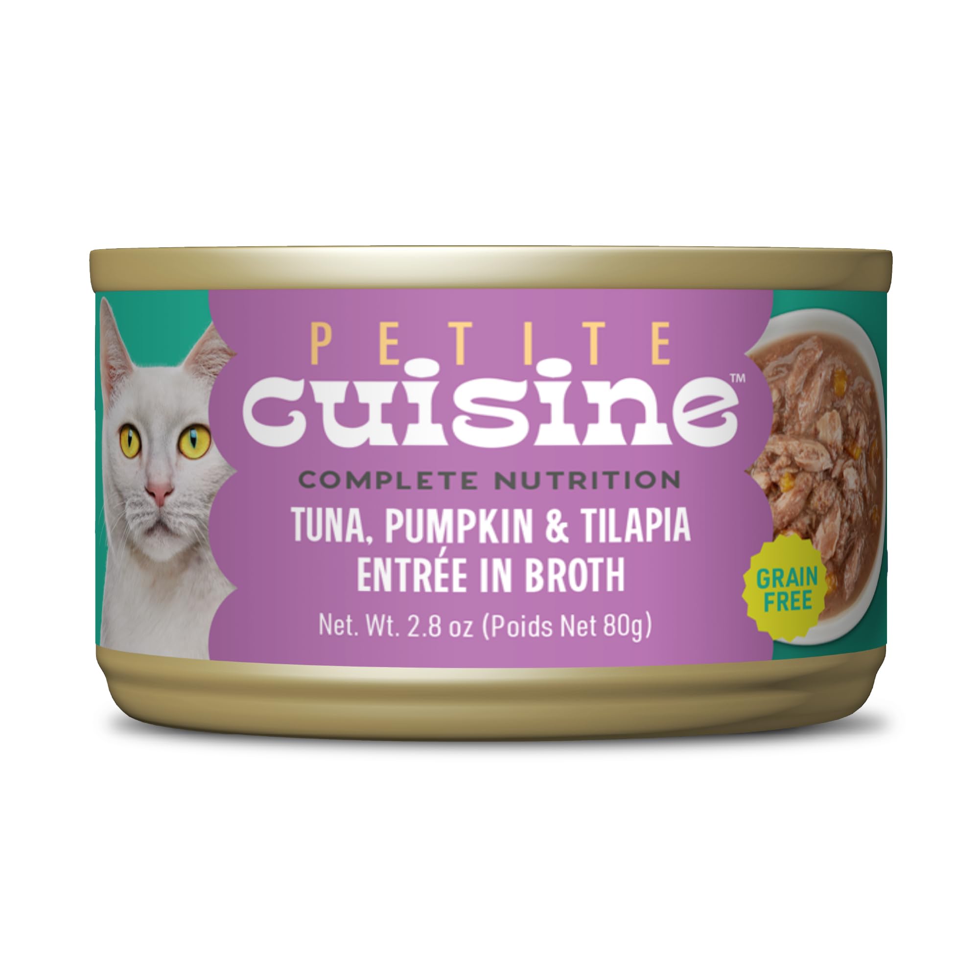 PETITE CUISINE tuna-pumpkin-tilapia entree in broth for hydration and flavor.