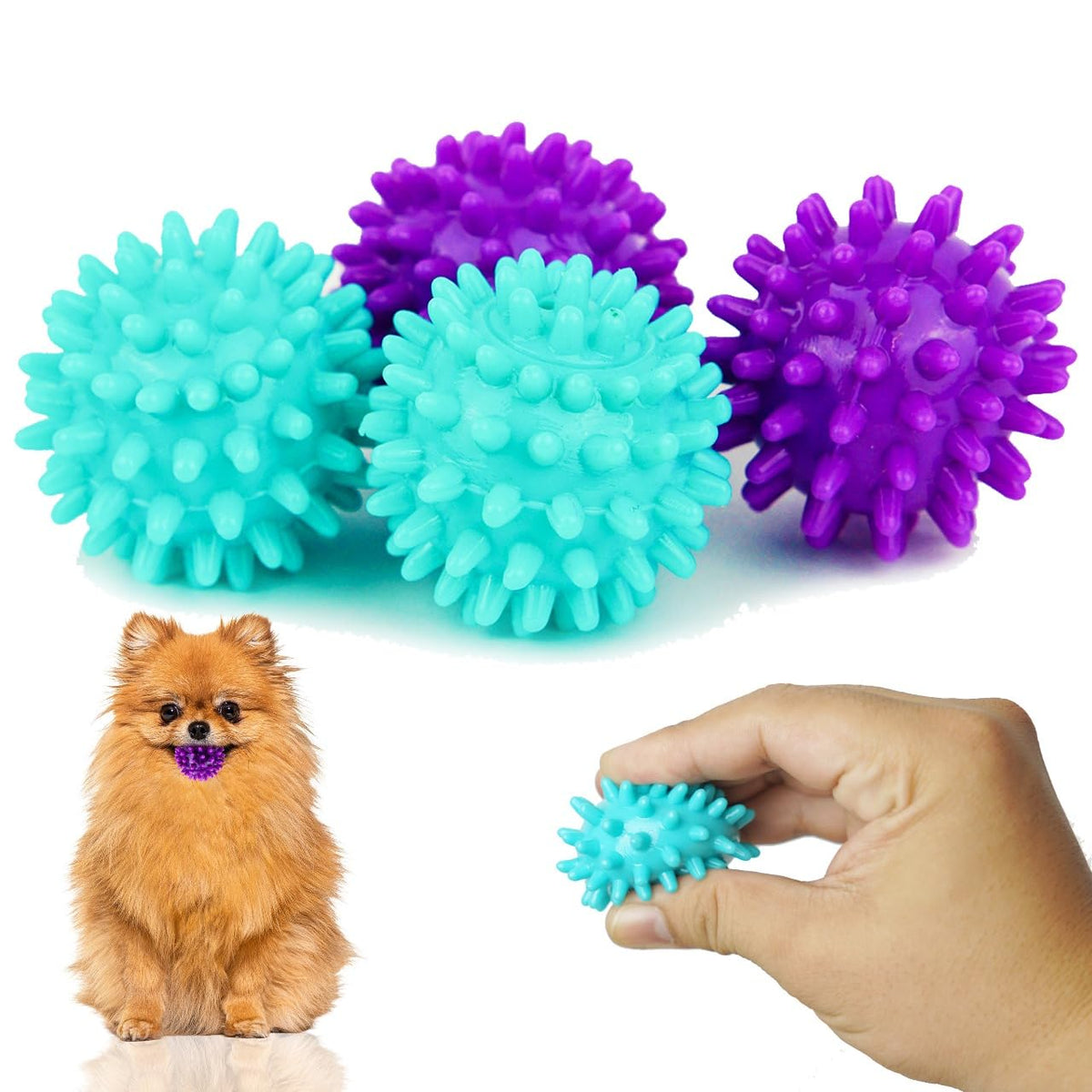 Petite Paws Spiky Ball 1.8 inch for small dogs with squeaker.