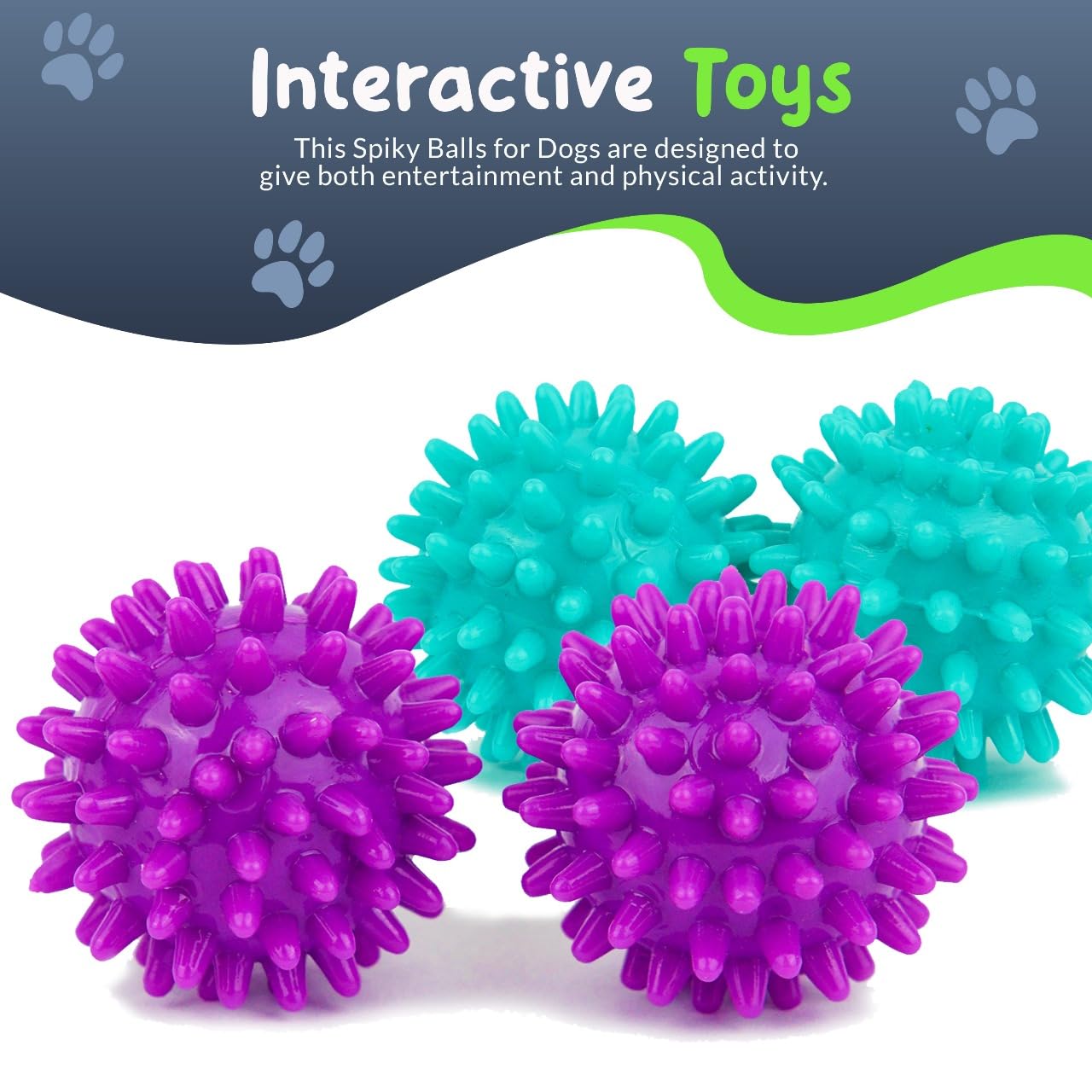 Petite Paws Spiky Ball squeaker engages dogs during play.