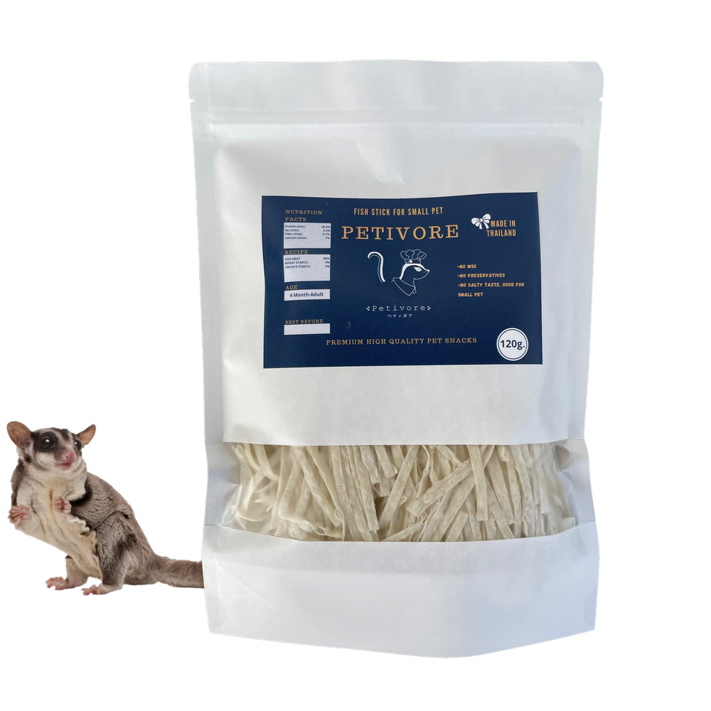 PETIVORE Premium Fish Stick packaging shows 120g size for small pets