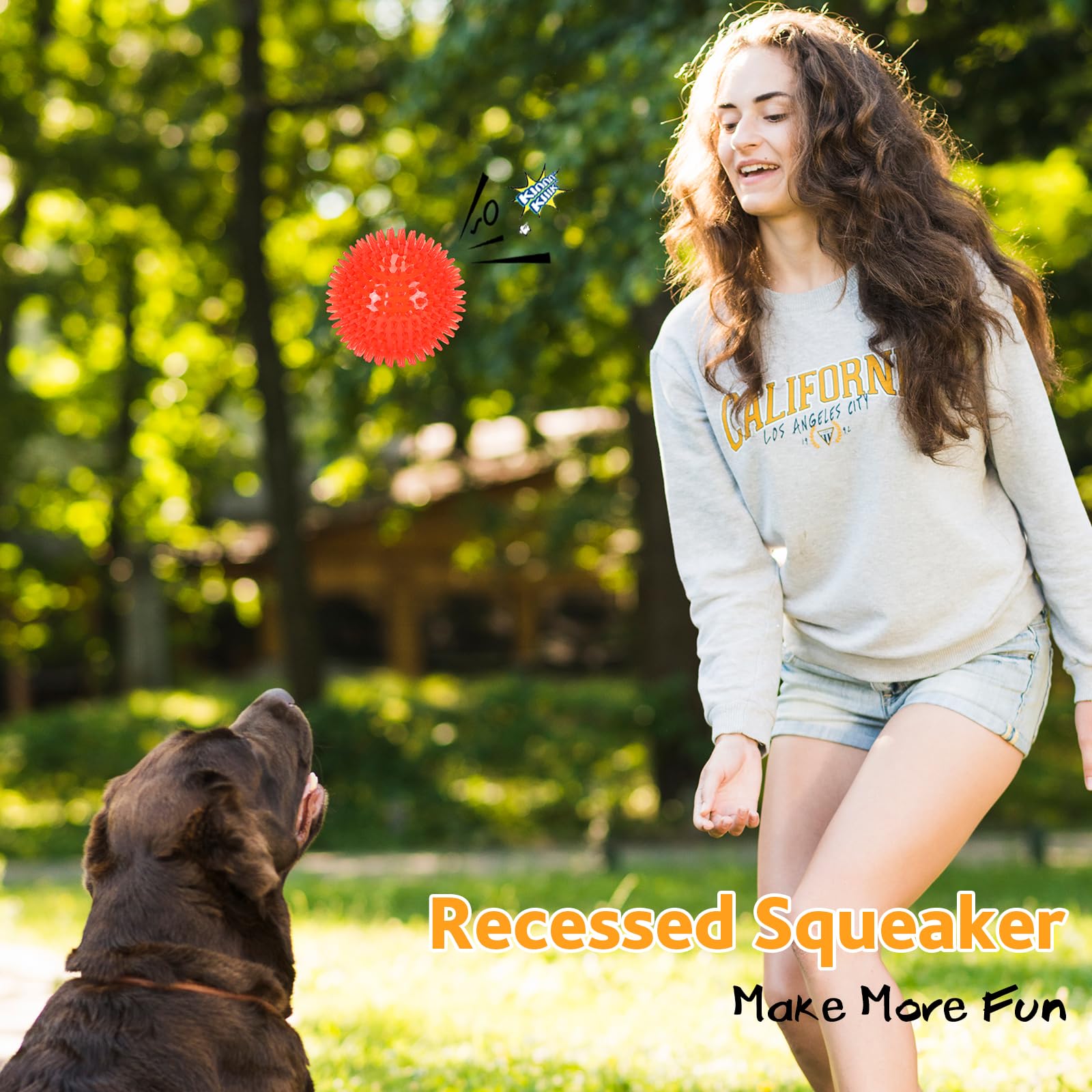 Petizer squeaky ball in hand highlights user-friendly size for quick grip.
