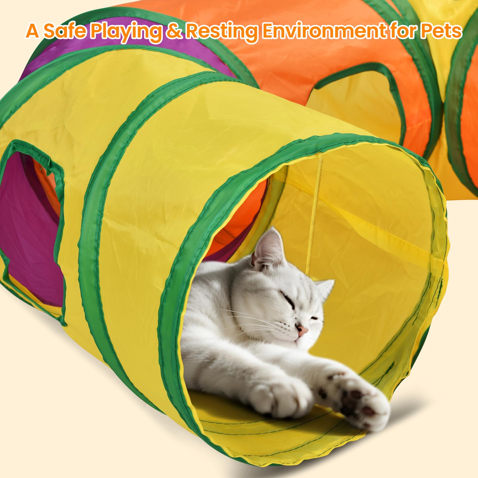 Petizer cat tunnel made from tear-resistant polyester for durability.