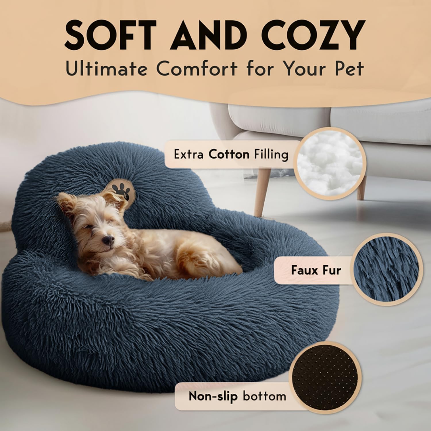 PET JETT bed with support pillow for head and neck comfort