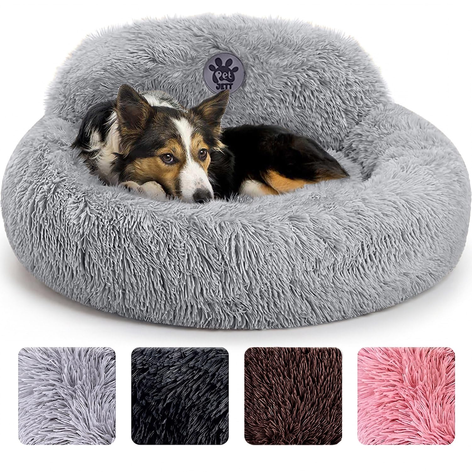 PetJett calming dog bed in a donut shape showing cozy 30-inch design for naps