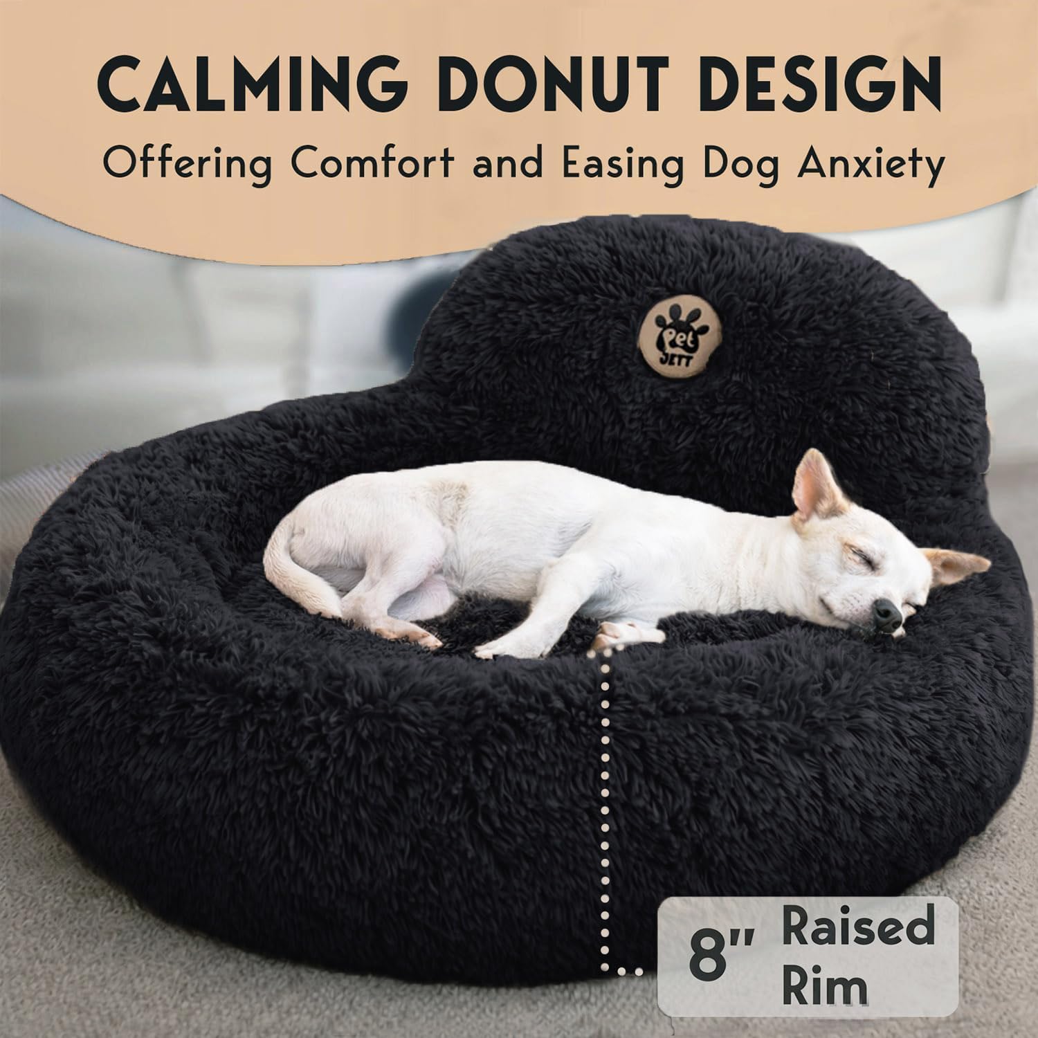 PET JETT Donut Bed with 8 inch raised rim for head and neck comfort.