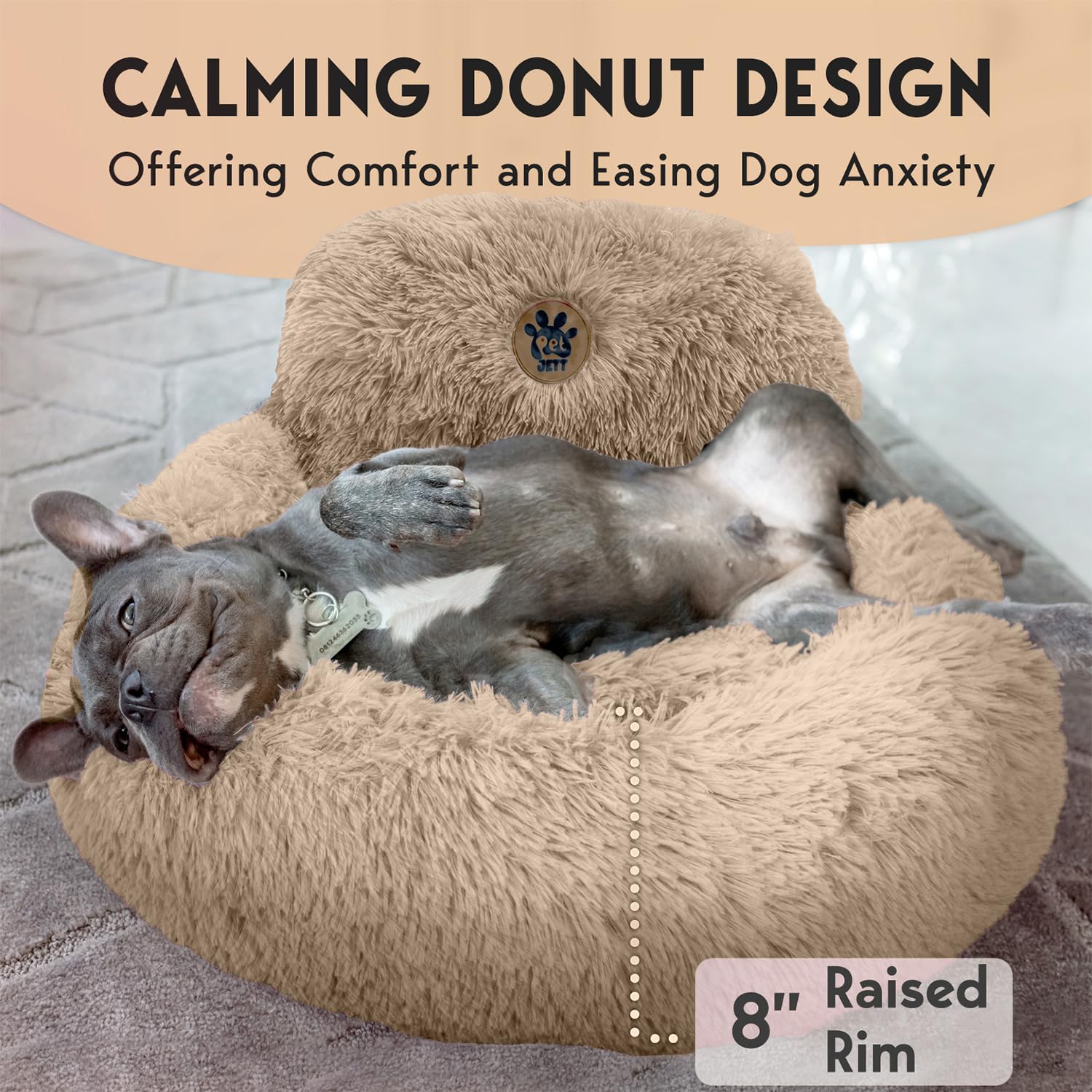 PetJett donut bed with 8 inch raised rim for curling comfort