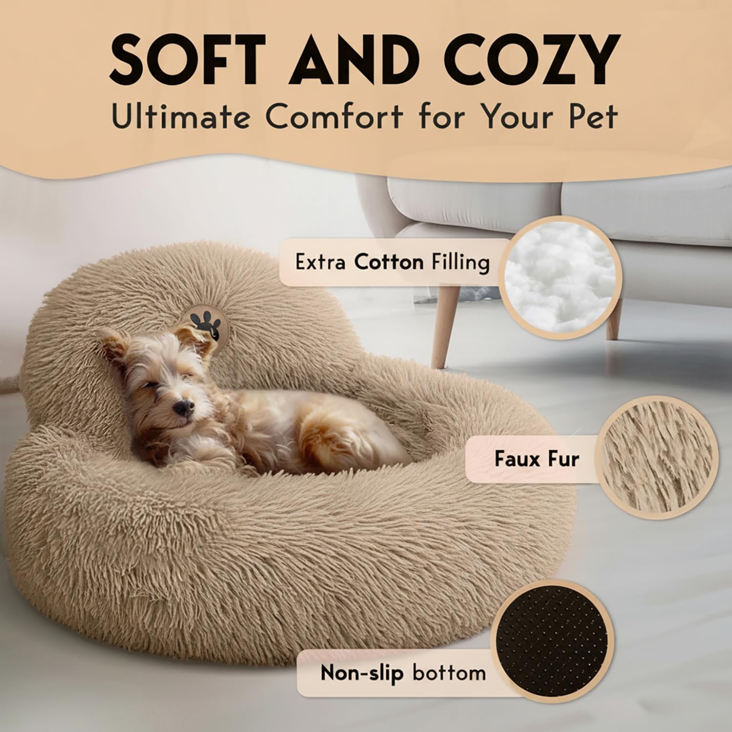 PetJett calming donut bed close up of soft plush fabric