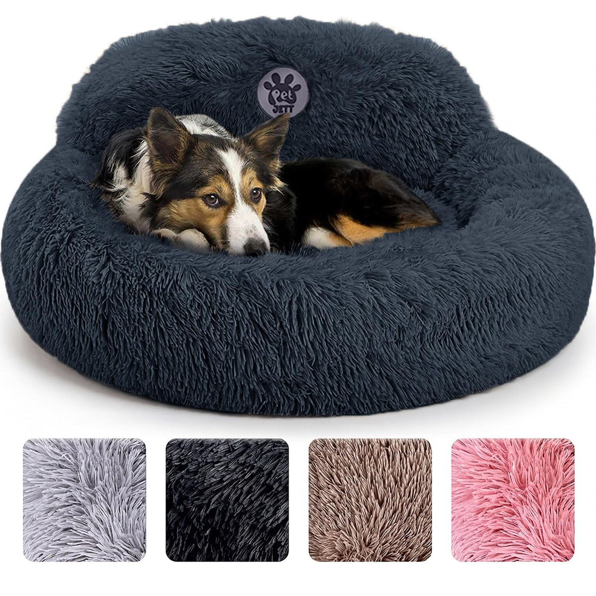 PetJett calming donut dog bed in 30-inch size for secure curling comfort.