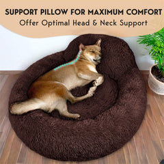 PetJett donut bed shows an 8 inch raised rim for head and neck support
