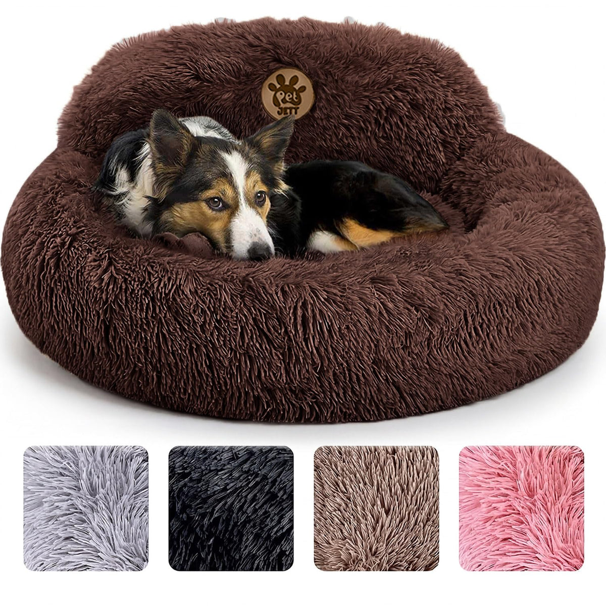 PetJett calming donut bed with soft faux fur for cozy comfort